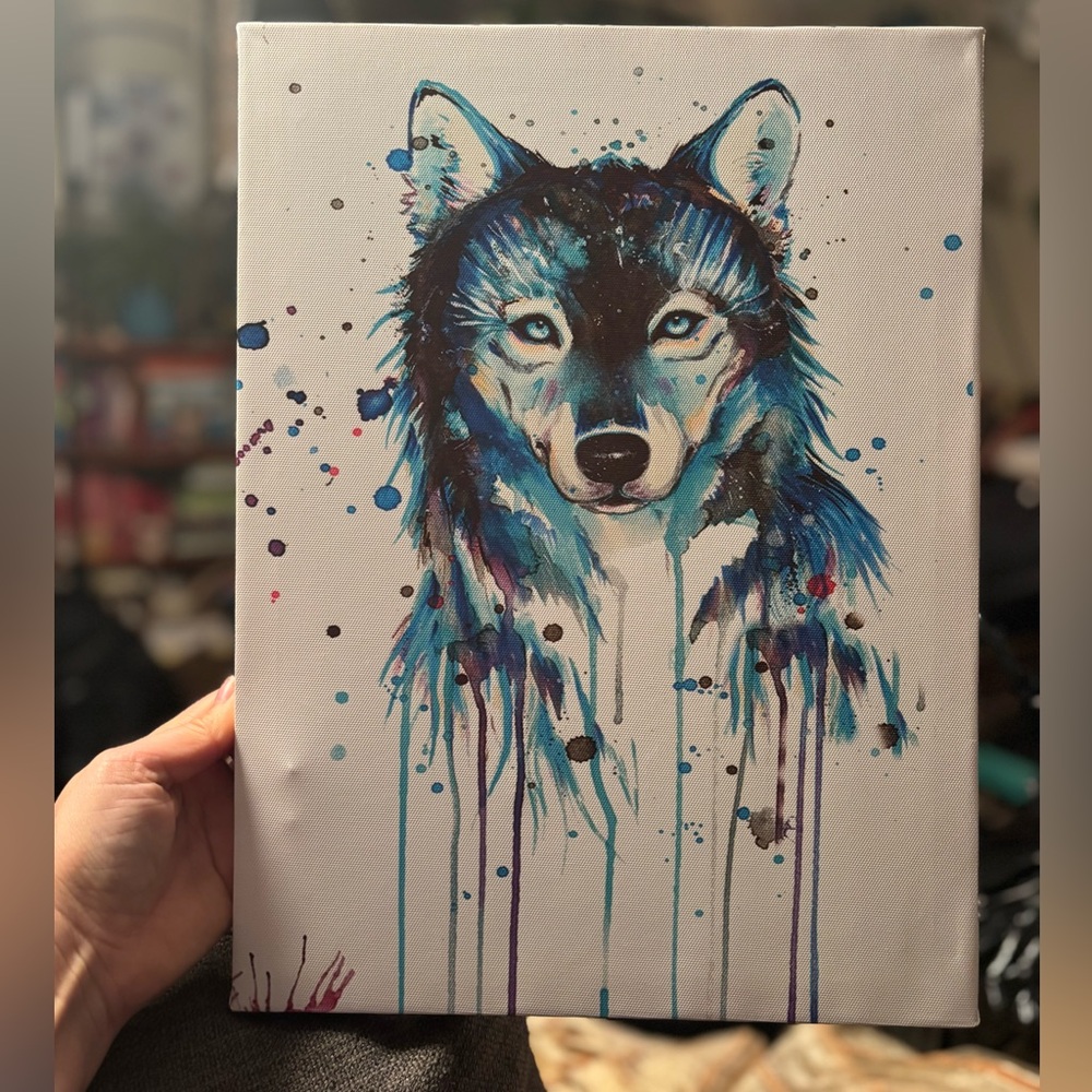 Celestial Wolf Guardian Ethereal Dripping Watercolor Print on Canvas 11.5x8.5 🐺